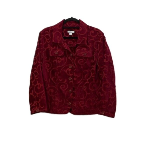 CROFT & BARROW Womens Red Burgundy Tapestry Button Down Jacket Size L Whimsigoth - Picture 1 of 6
